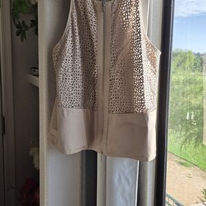 Armani Collezioni Mauve Beige Laser Cut Top Zip Vest Pockets